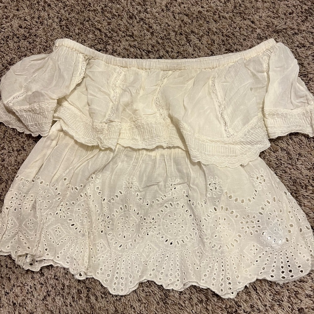 American Eagle Outfitters Cream Off-Shoulder Blouse